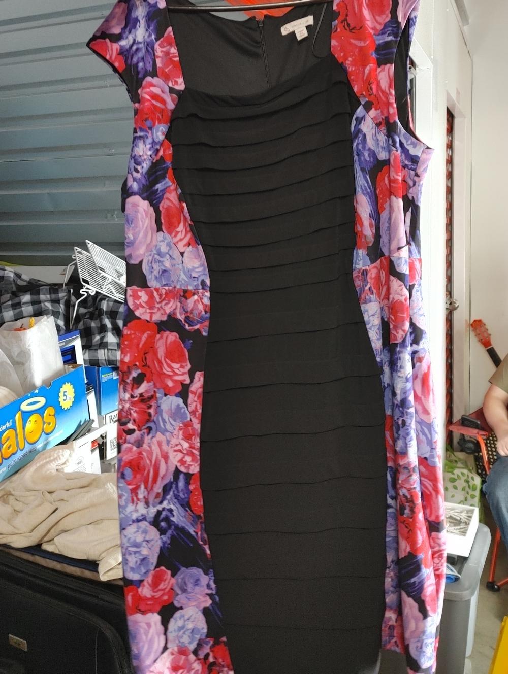 Dress Barn Black Dress with Red and Purple Floral Panels
